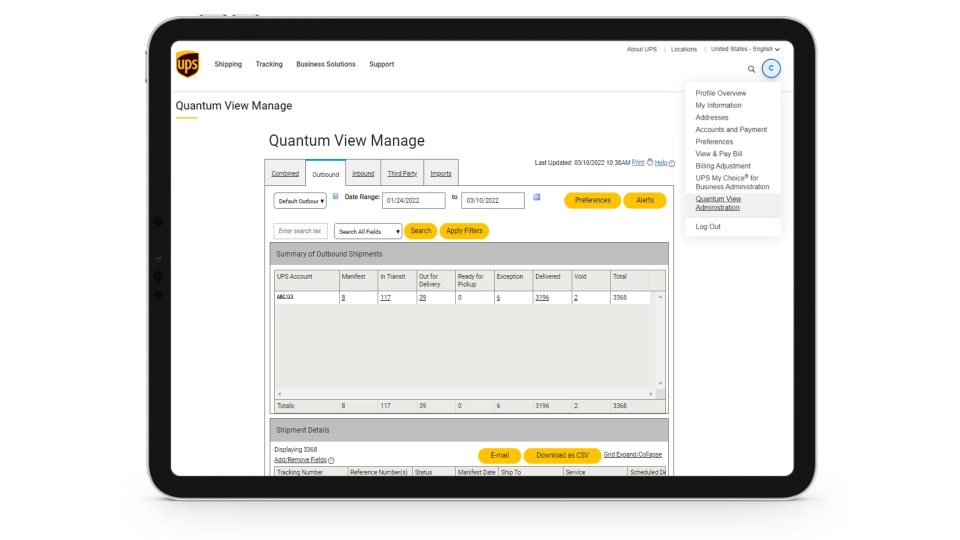 Quantum View Manage<sup>®</sup> Tracking on a mobile device