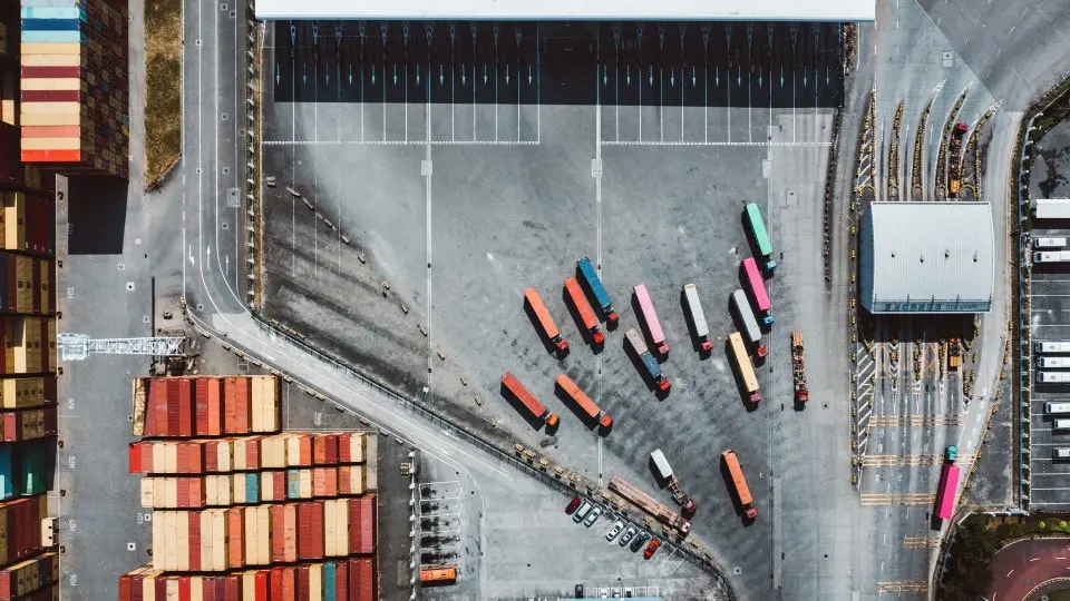 top view of container ship terminal