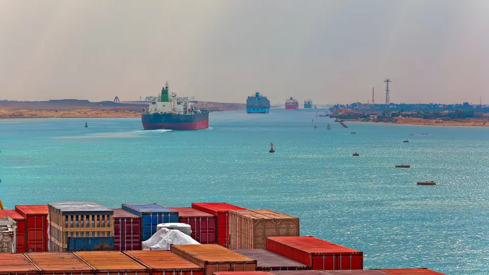 Canal with ocean vessels