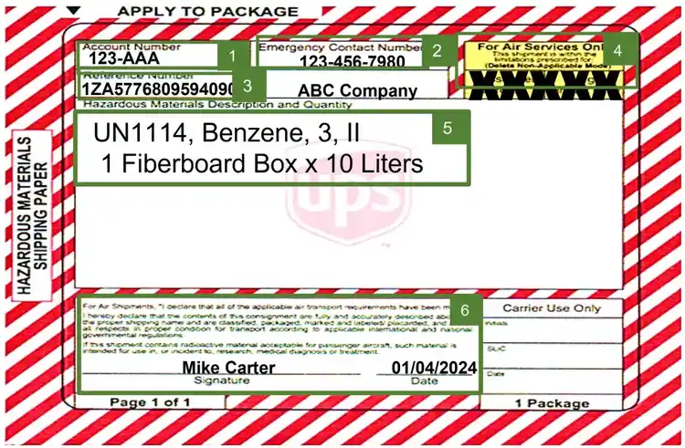 Hazardous material shipping papers